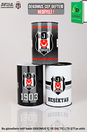 "DEKOMUS CEP DEFTERİ HEDİYELİ" YENİ SEZON LİSANSLI TEKLİ BÜYÜK BOY BEŞİKTAŞ METAL KUMBARA 
