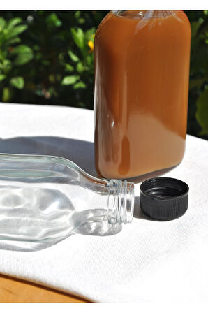 6'Lı Cam Şeffaf Cold Brew Şişesi Sızdırmaz Siyah Plastik Kapaklı 200 Ml Yassı Şişe