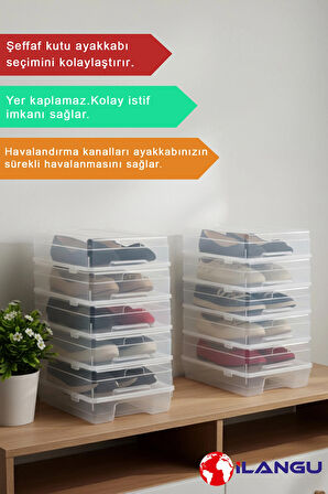 20 ADET ŞEFFAF ERKEK AYAKKABI SAKLAMA KUTUSU-HAVA KANALLI-AYAKKABI DÜZENLEYİCİ