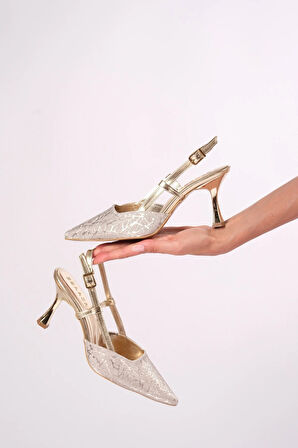 Kadın gold topuklu abiye ayakkabı Metalik / 36