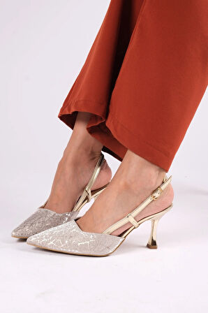 Kadın gold topuklu abiye ayakkabı Metalik / 36