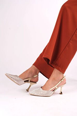 Kadın gold topuklu abiye ayakkabı Metalik / 36