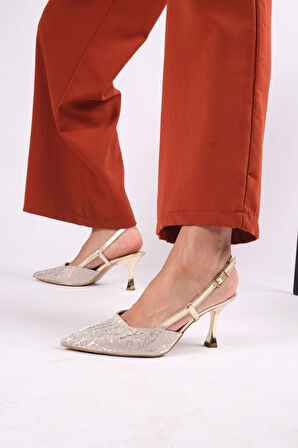 Kadın gold topuklu abiye ayakkabı Metalik / 36