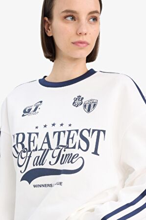 DeFacto Coool Oversize Geniş Kalıp Bisiklet Yaka Baskılı Kalın Kumaş Sweatshirt D5957AX25SPWT32