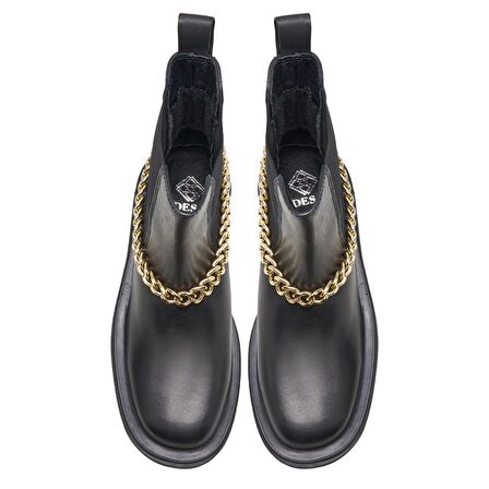 Desa Dell Siyah Kadın Zincir Detaylı Deri Chelsea Bot