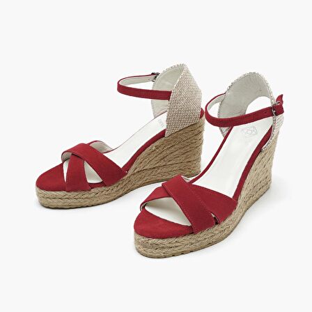 Lily Kırmızı Kadın Dolgu Topuk Süet Espadril Sandalet