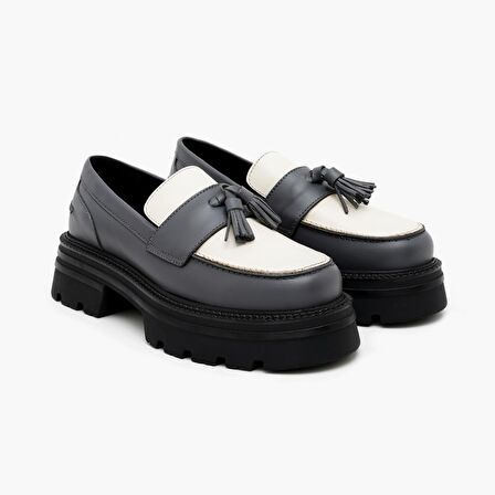 Antrasit Kadın Deri Loafer