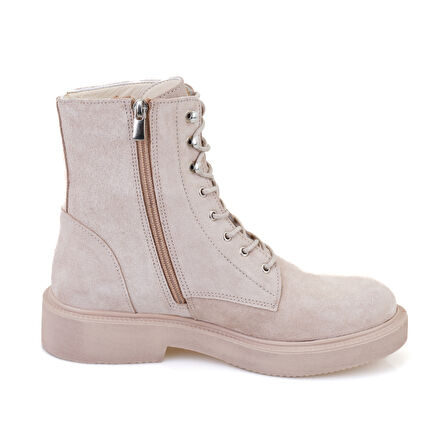 Kadın Bej Fermuarlı Deri Postal Bot