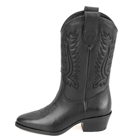 Rio Siyah Kadın Desenli Deri Kovboy Çizmesi