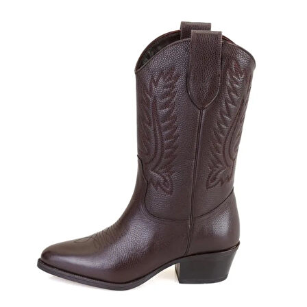 Rio Kahve Kadın Desenli Deri Kovboy Çizmesi