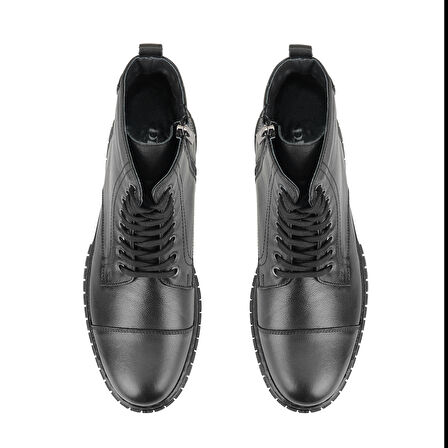 Valentin Siyah Erkek Fermuarlı Deri Bot