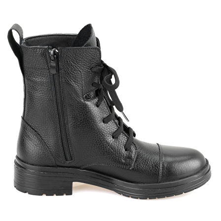 Kadın Siyah Fermuarlı Deri Bot