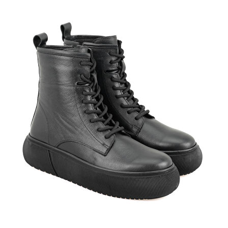 Juno Siyah Kadın Fermuarlı Deri Bot