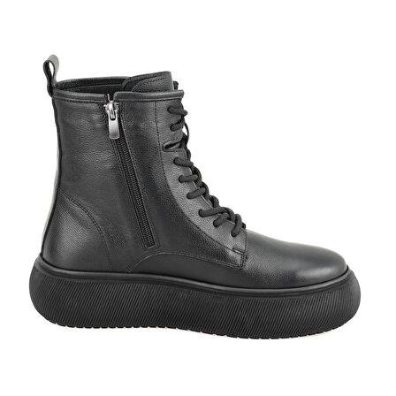 Juno Siyah Kadın Fermuarlı Deri Bot