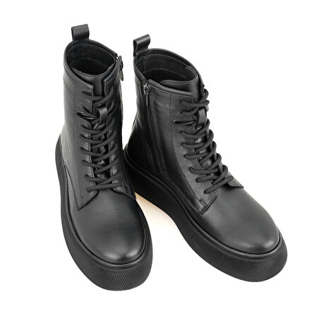 Juno Siyah Kadın Fermuarlı Deri Bot