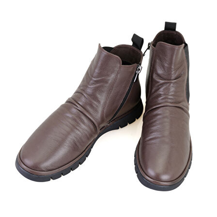 Kadın Kahve Lastikli Deri Bot