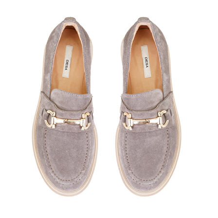 Kadın Vizon Toka Aksesuarlı Süet Deri Loafer