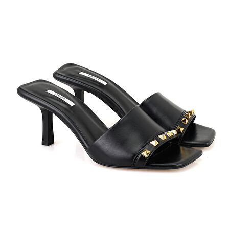 Alisha Siyah Kadın Topuklu Deri Terlik