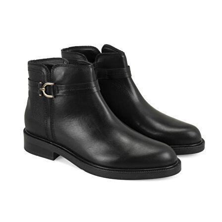 Vesla Metal Aksesuarlı Siyah Kadın Deri Bot