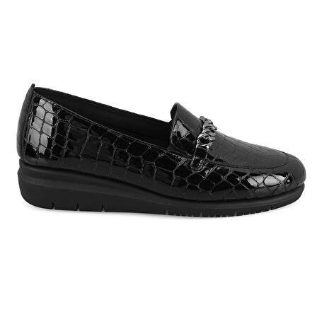 Genesis Siyah Kadın Aerocomfort Kroko Baskılı Deri Günlük Ayakkabı
