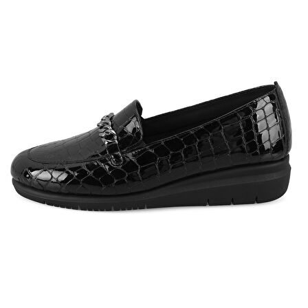 Genesis Siyah Kadın Aerocomfort Kroko Baskılı Deri Günlük Ayakkabı