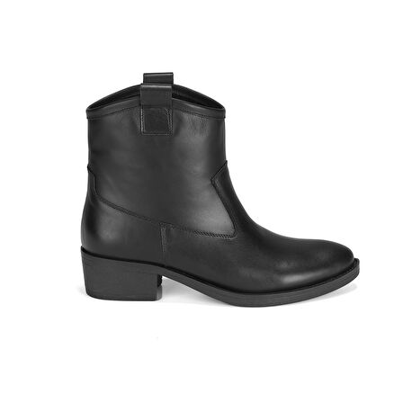 Colleen Siyah Kadın Topuklu Deri Kovboy Botu