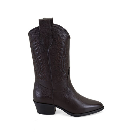 Noa Kahve Kadın Desenli Deri Kovboy Çizmesi