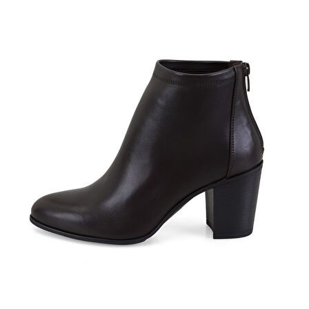 Nillie Kahve Kadın Fermuarlı Topuklu Deri Bot