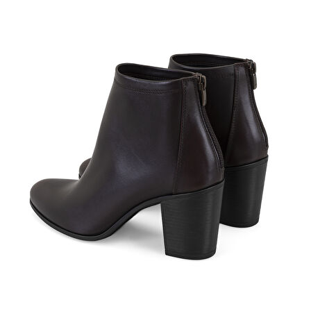 Nillie Kahve Kadın Fermuarlı Topuklu Deri Bot