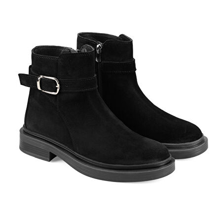 Kadın Siyah Kemer Aksesuarlı Süet Bot