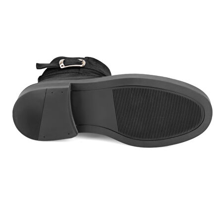 Kadın Siyah Kemer Aksesuarlı Süet Bot