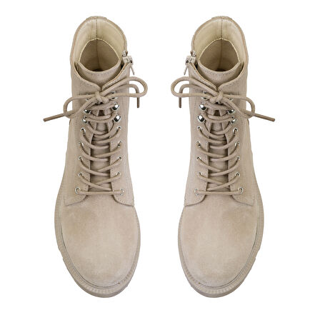 Kadın Bej Fermuarlı Süet Deri Bot