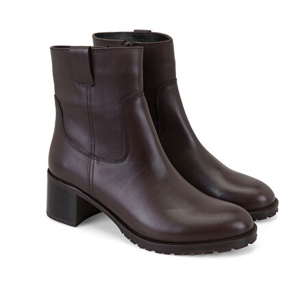 Kadın Kahve Topuklu Deri Bot