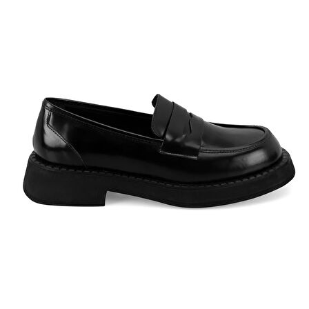 Kadın Siyah Deri Loafer