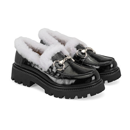 Kathy Siyah Kadın Toka Aksesuarlı Deri Loafer