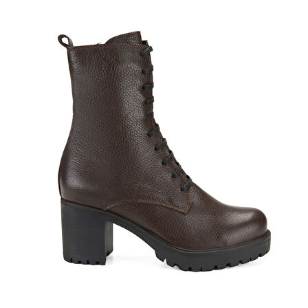 Kadın Kahve Topuklu Deri Bot