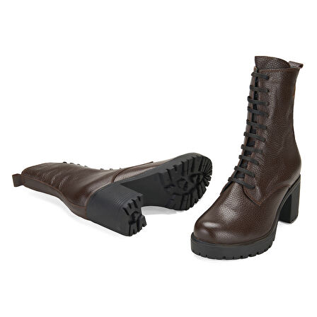 Kadın Kahve Topuklu Deri Bot