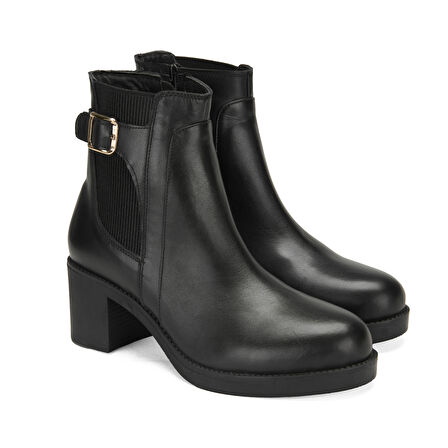 Kadın Siyah Topuklu Deri Bot
