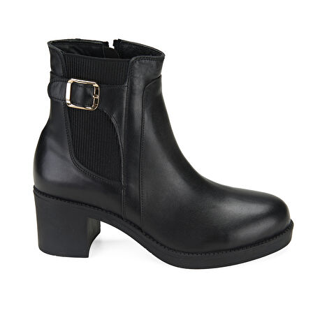 Kadın Siyah Topuklu Deri Bot