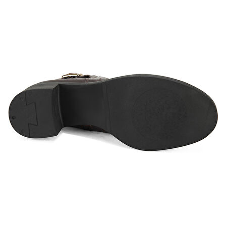 Kadın Kahve Topuklu Deri Bot