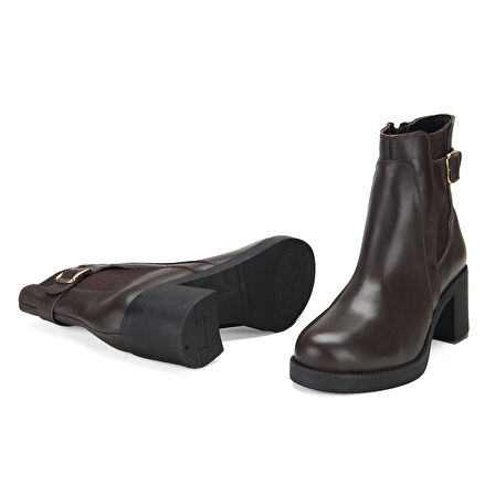 Kadın Kahve Topuklu Deri Bot