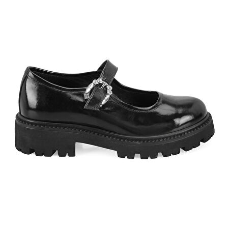 Kadın Siyah Ayarlanabilir Tokalı Deri Günlük Ayakkabı