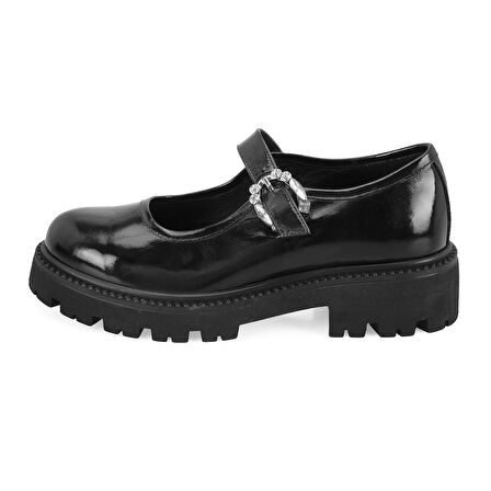 Kadın Siyah Ayarlanabilir Tokalı Deri Günlük Ayakkabı