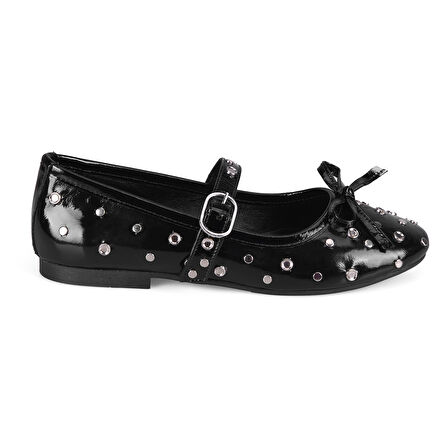 Kadın Siyah Mary Jane Deri Babet