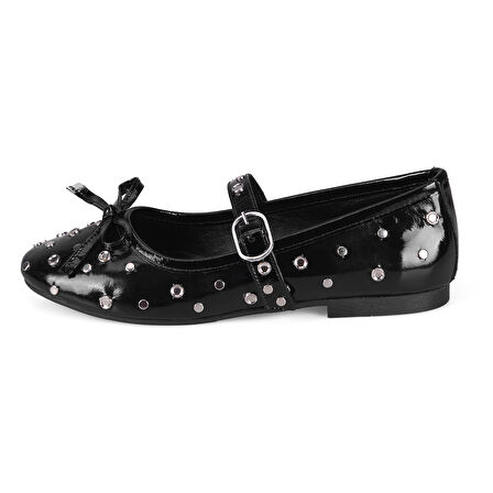 Kadın Siyah Mary Jane Deri Babet