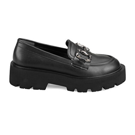 Litzy Siyah Kadın Toka Detaylı Deri Loafer