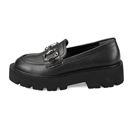 Litzy Siyah Kadın Toka Detaylı Deri Loafer