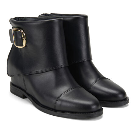 Deny Siyah Kadın Gizli Topuklu Deri Bot