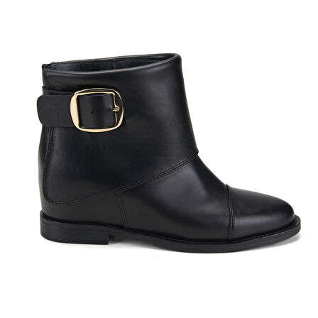 Deny Siyah Kadın Gizli Topuklu Deri Bot