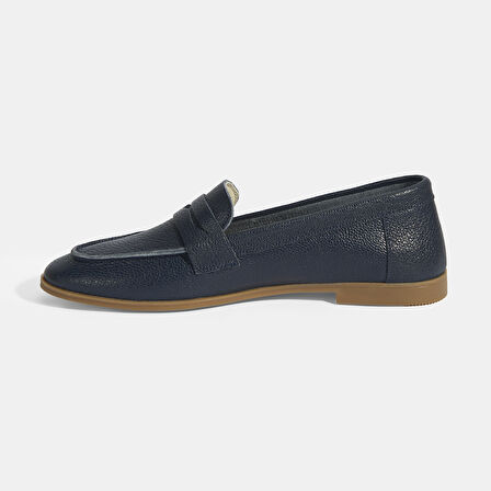 Kadın Lacivert Slip-On Deri Loafer